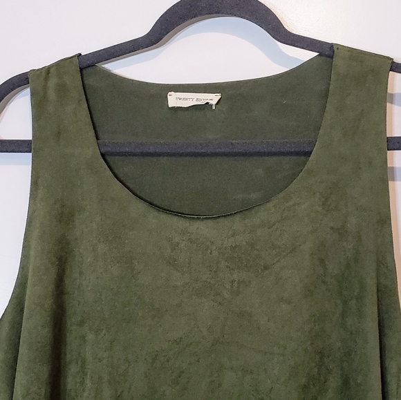 Twenty Second Fringes Faux Suede Sleevess Top Olive Green Size Large Made In USA - Picture 2 of 8